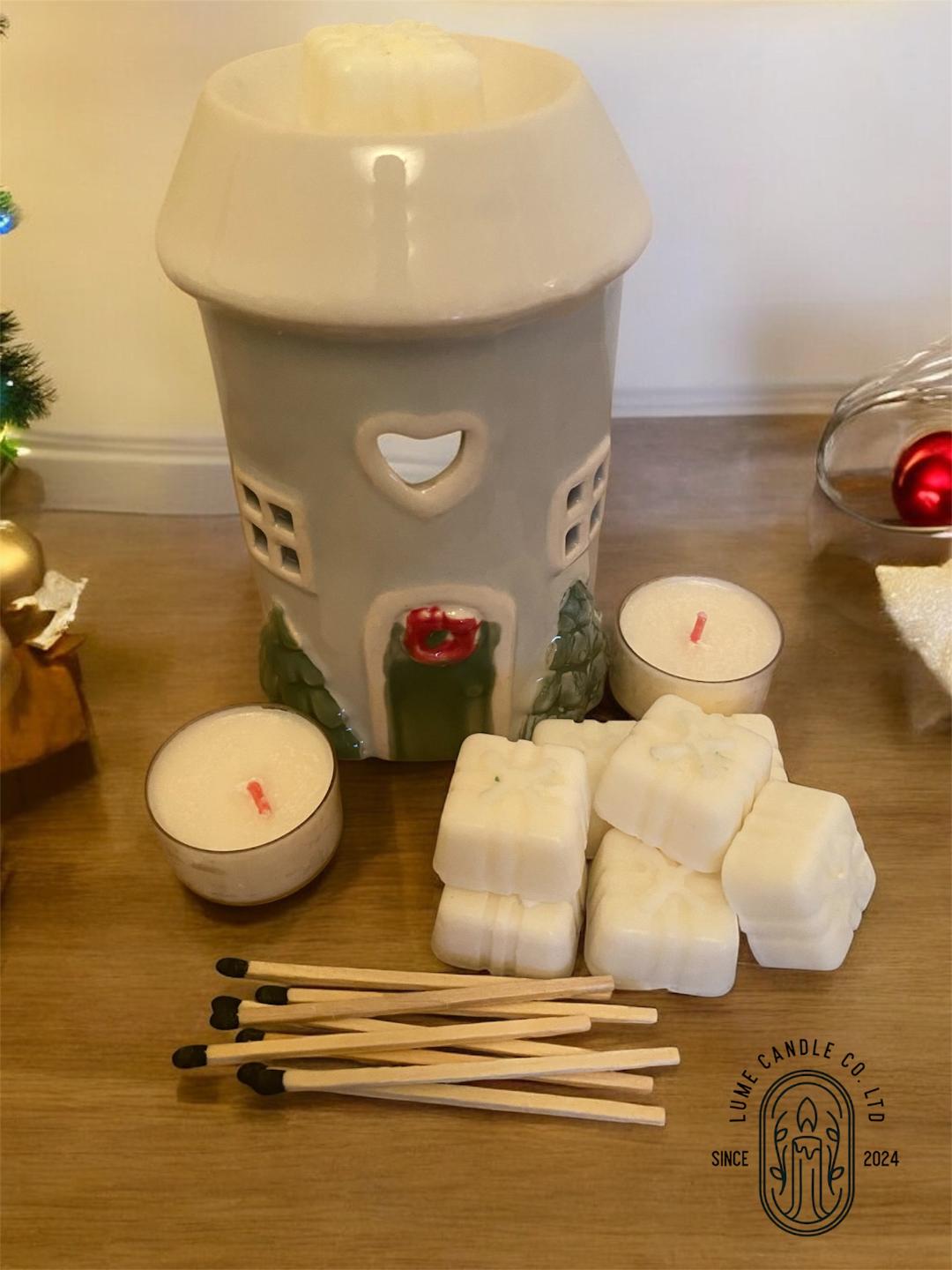 Ceramic Christmas Cottage Wax Burner Gift Set