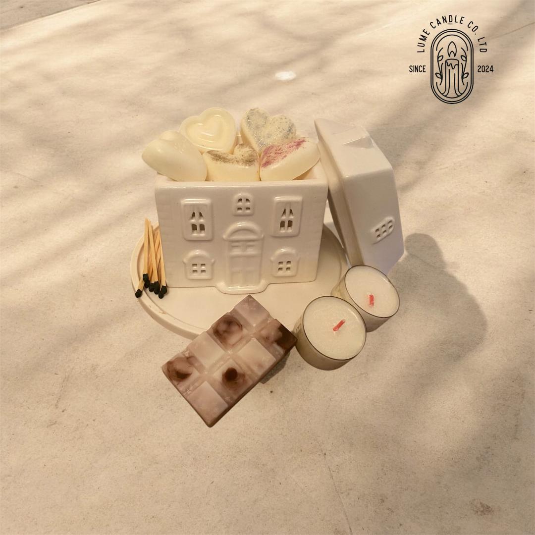 Ceramic White House Wax Burner Gift Set