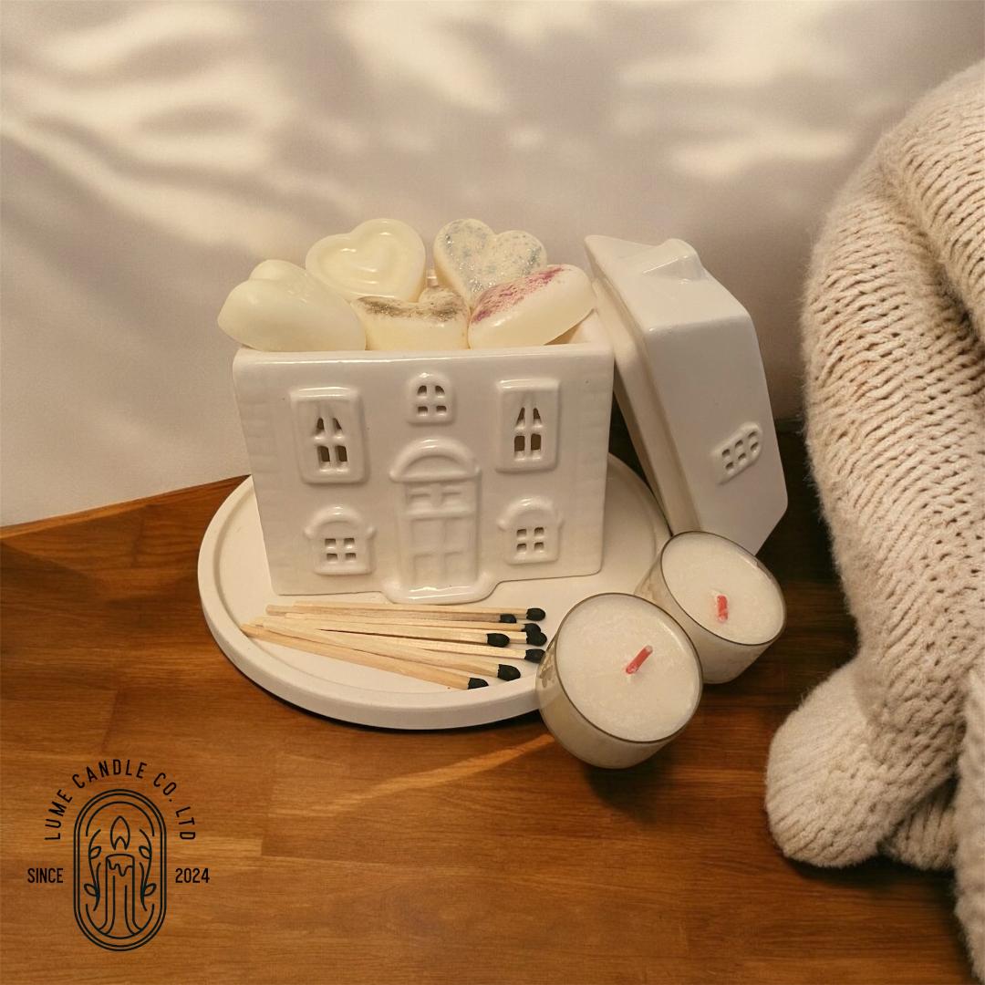 Ceramic White House Wax Burner Gift Set